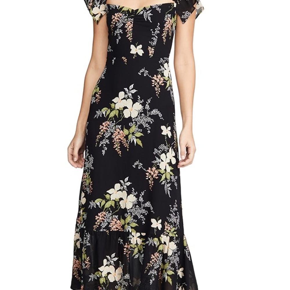 Reformation Butterfly Midi Floral Black Dress